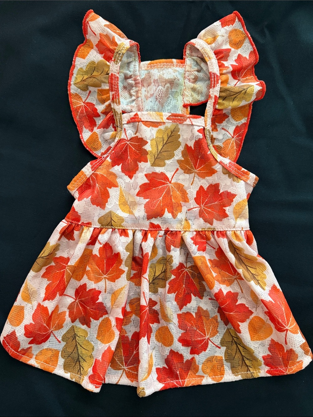 Pet Fall Leaf Print Ruffle Dress - Orange & Gold Leaves